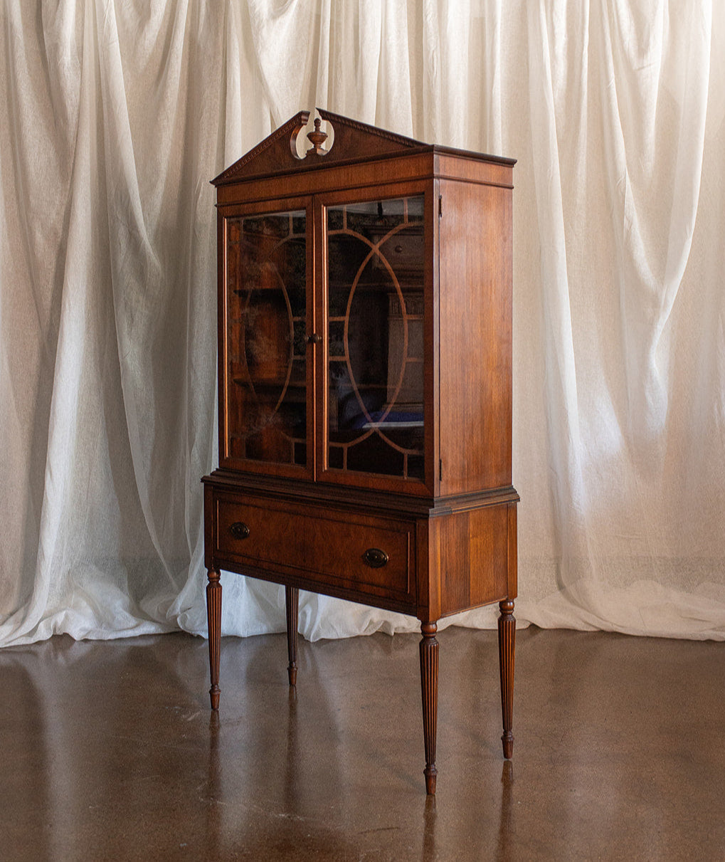 Segmental Pediment Federal Style Glass Front Display Cabinet - Mid 20th Century