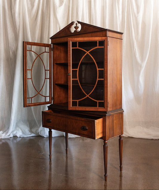 Segmental Pediment Federal Style Glass Front Display Cabinet - Mid 20th Century