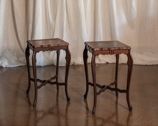 Pair of Carved Wood Side Tables