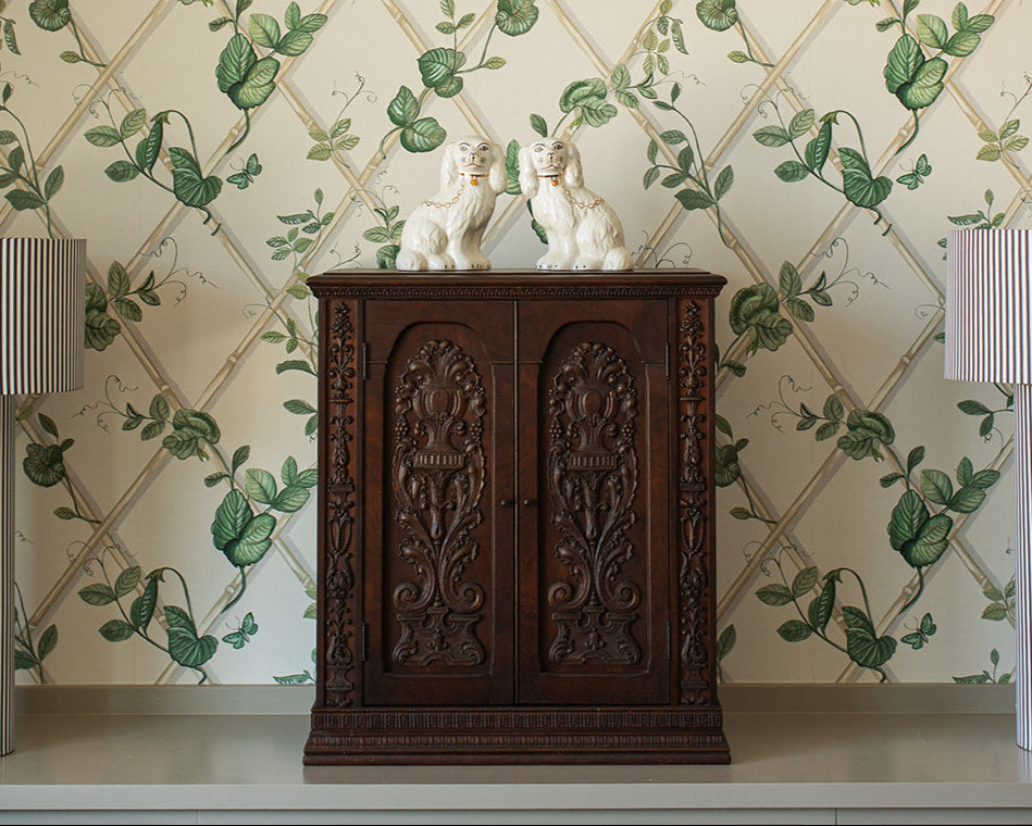 Carved Two Door Kitchen or Vanity Counter Top Cabinet
