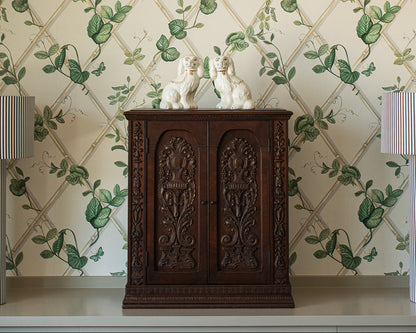 Carved Two Door Kitchen or Vanity Counter Top Cabinet