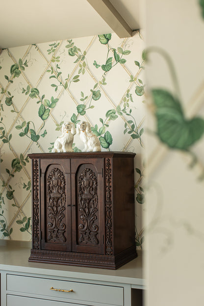 Carved Two Door Kitchen or Vanity Counter Top Cabinet