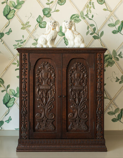 Carved Two Door Kitchen or Vanity Counter Top Cabinet