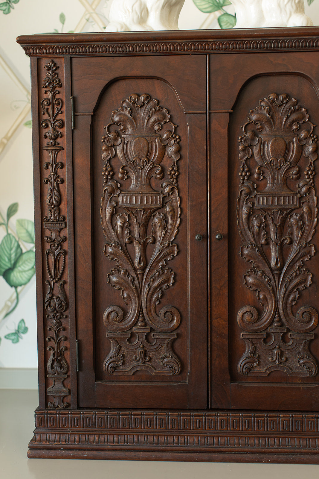 Carved Two Door Kitchen or Vanity Counter Top Cabinet