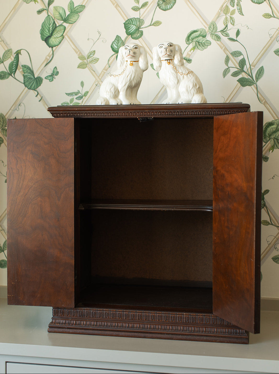 Carved Two Door Kitchen or Vanity Counter Top Cabinet