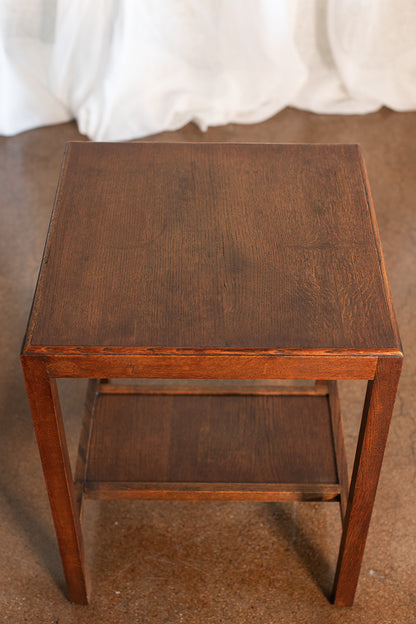 Mid 20th Century Square Two Tier Oak Side Table