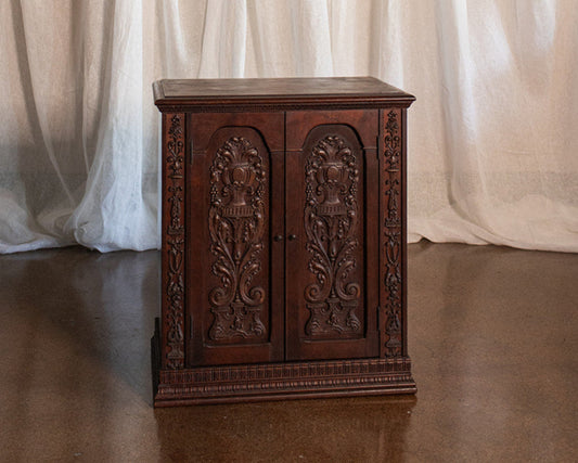 Carved Two Door Kitchen or Vanity Counter Top Cabinet