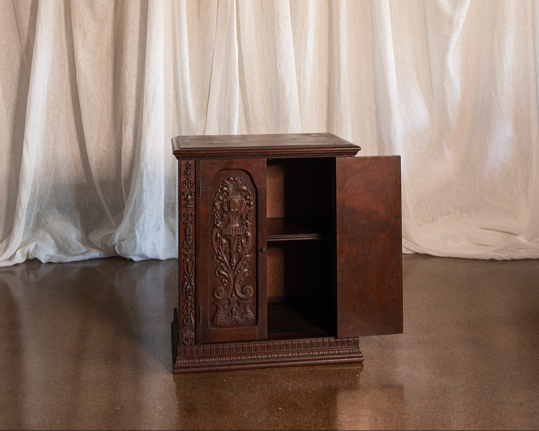 Carved Two Door Kitchen or Vanity Counter Top Cabinet