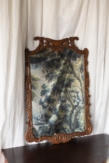 Carved Wood Wall Mirror with Scrolled Crest Frame