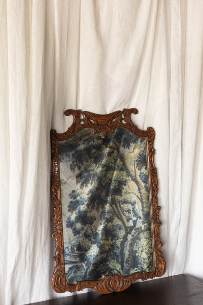 Carved Wood Wall Mirror with Scrolled Crest Frame