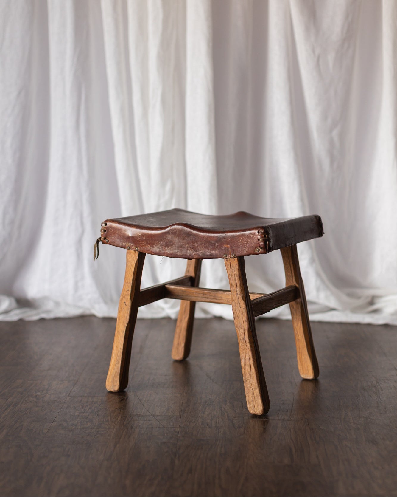 Brandt Ranch Oak Leather Footstool