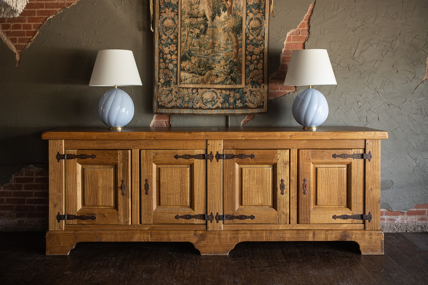 Mid 1900s Large Rustic French - Light Oak Sideboard