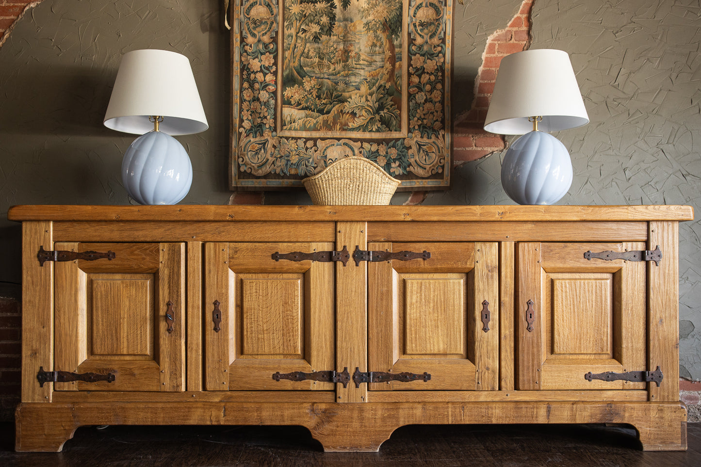 Mid 1900s Large Rustic French - Light Oak Sideboard
