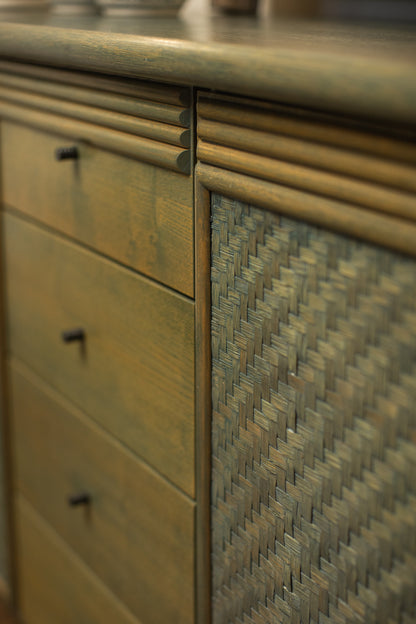 Pickled Green Rattan Sideboard