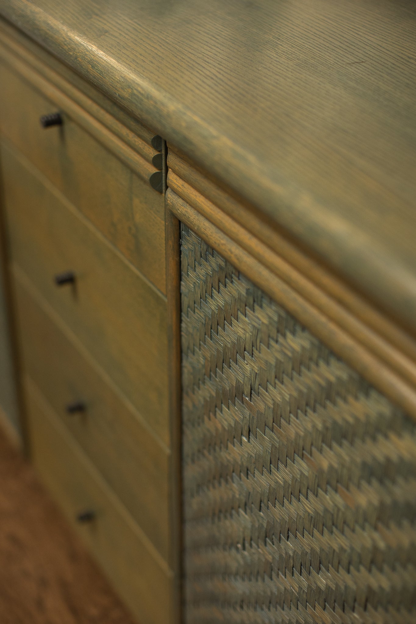 Pickled Green Rattan Sideboard