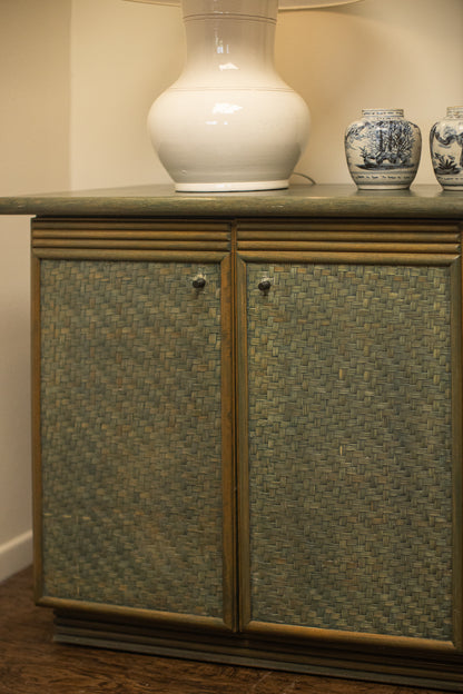 Pickled Green Rattan Sideboard