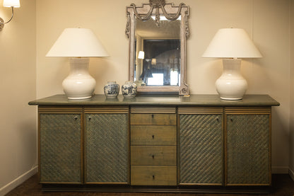 Pickled Green Rattan Sideboard