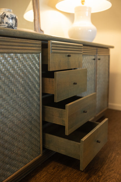 Pickled Green Rattan Sideboard