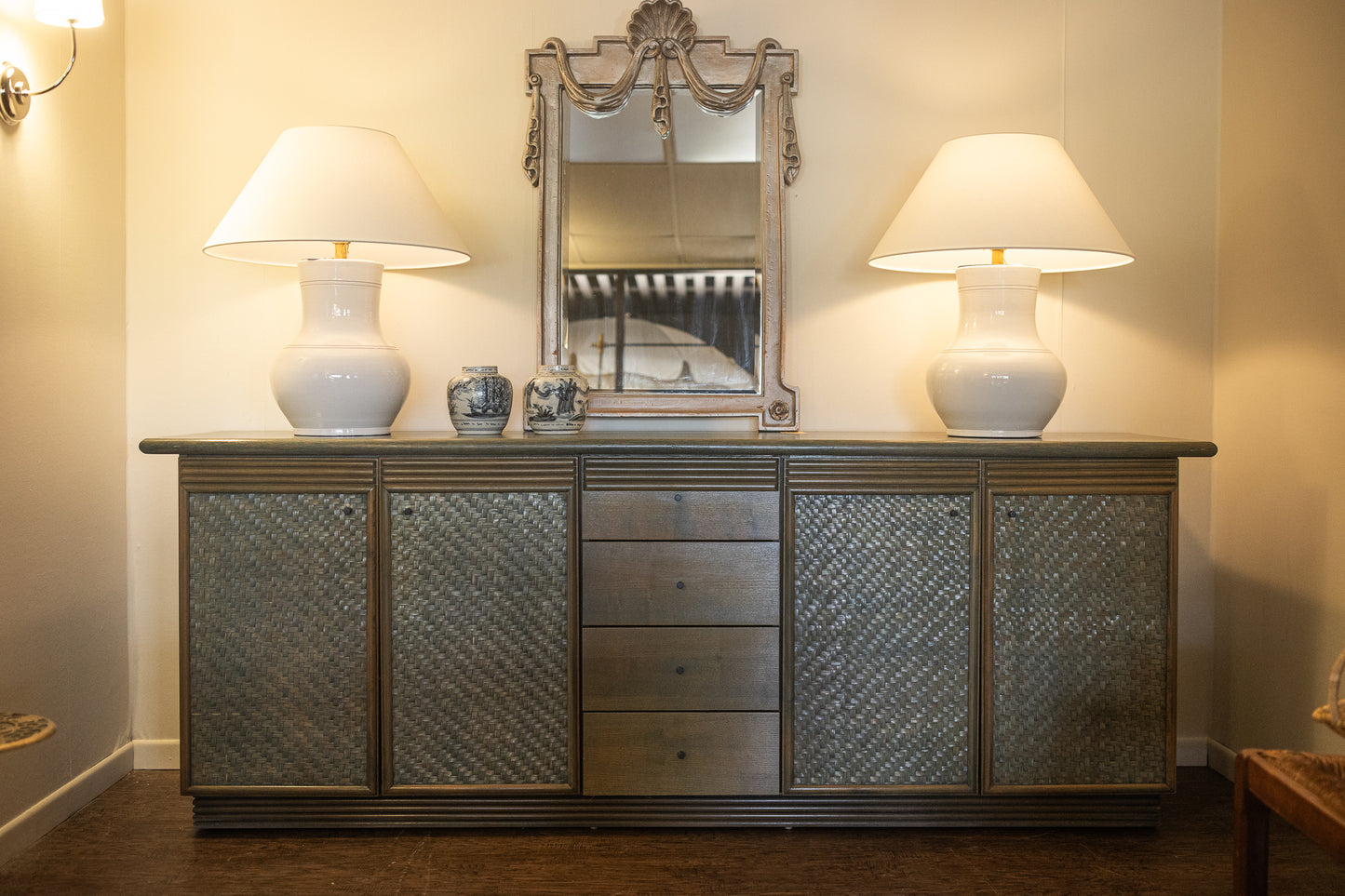 Pickled Green Rattan Sideboard