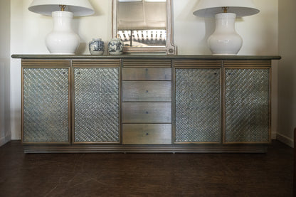Pickled Green Rattan Sideboard