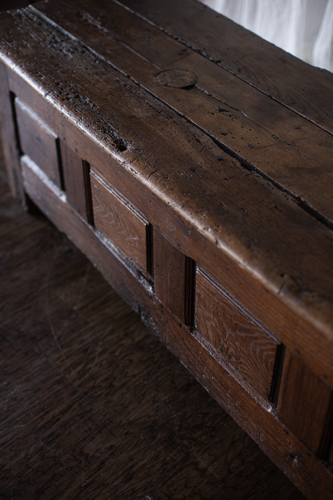 Antique European Paneled Oak Trunk
