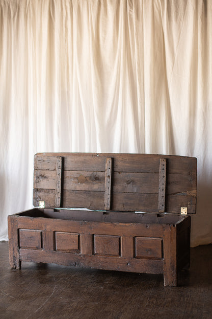 Antique European Paneled Oak Trunk