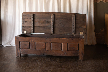 Antique European Paneled Oak Trunk