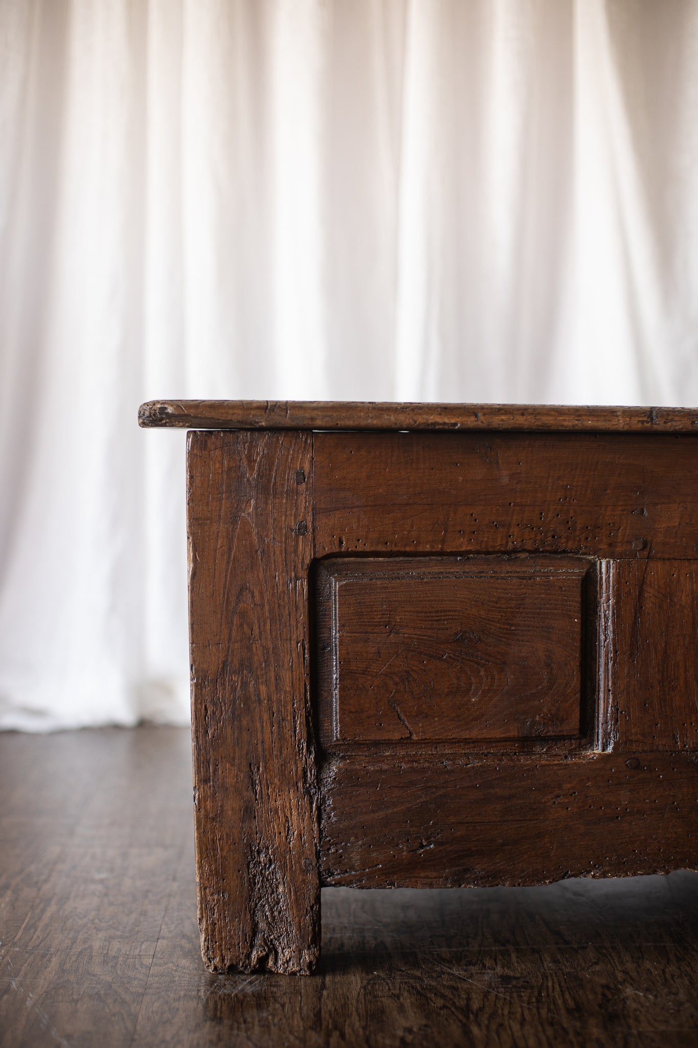 Antique European Paneled Oak Trunk