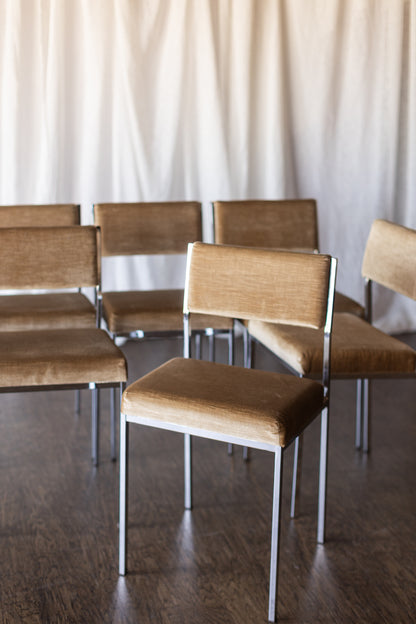 Set of Six Mid Century Square Tube Chrome Dining Chairs