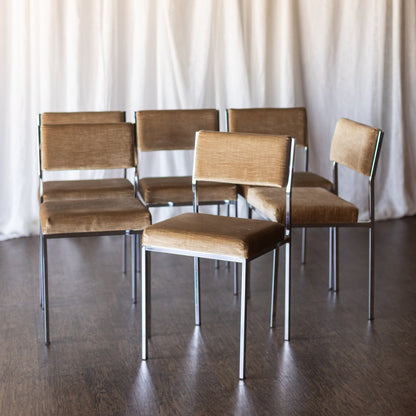 Set of Six Mid Century Square Tube Chrome Dining Chairs