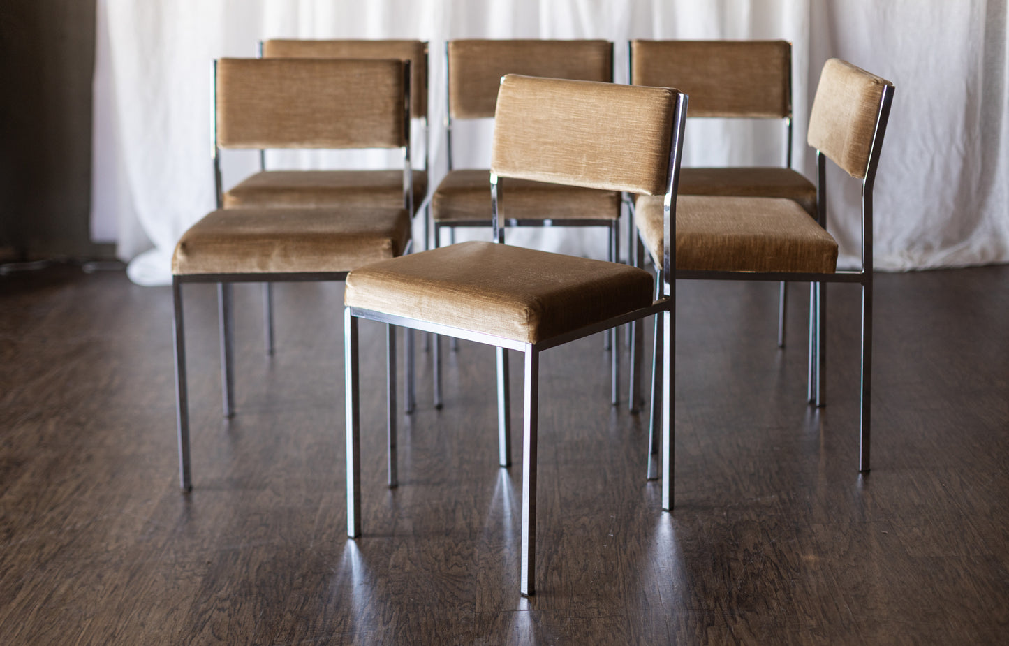 Set of Six Mid Century Square Tube Chrome Dining Chairs