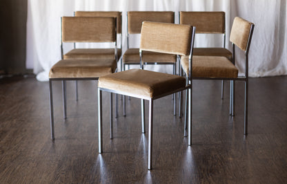 Set of Six Mid Century Square Tube Chrome Dining Chairs