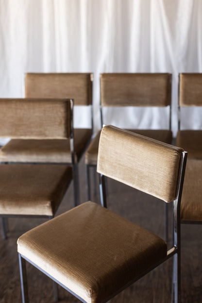 Set of Six Mid Century Square Tube Chrome Dining Chairs