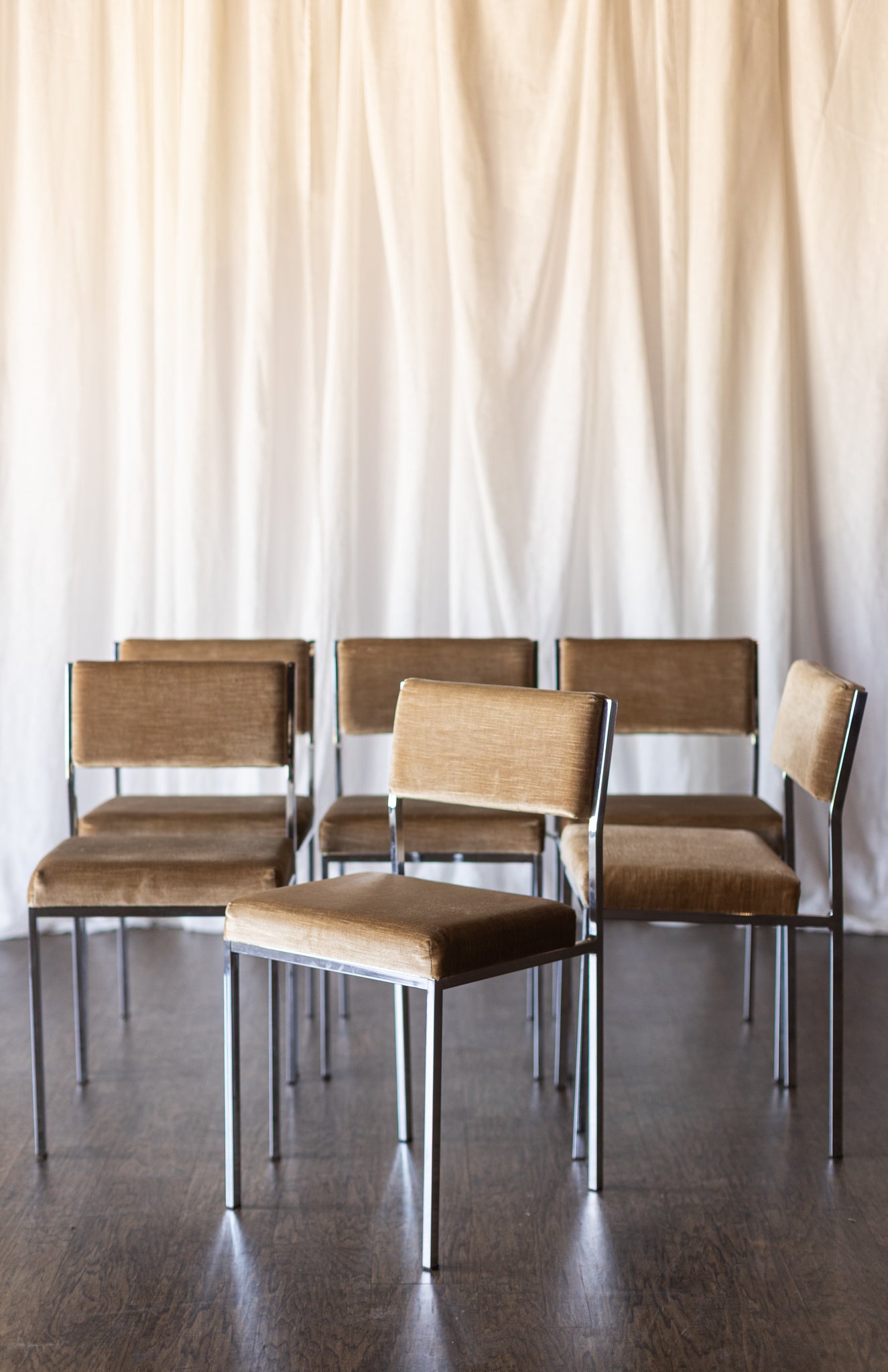 Set of Six Mid Century Square Tube Chrome Dining Chairs