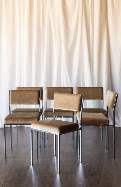 Set of Six Mid Century Square Tube Chrome Dining Chairs