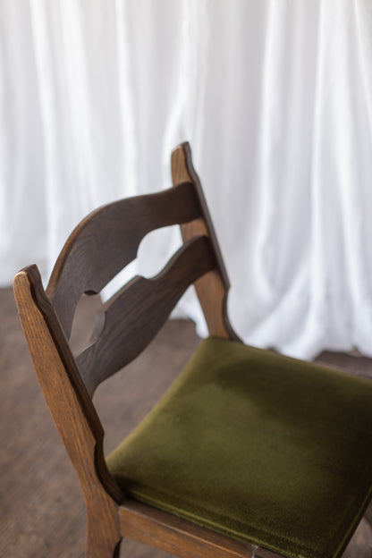 Set of Six Danish Modern Dining Chairs - Green Upholstery As Found