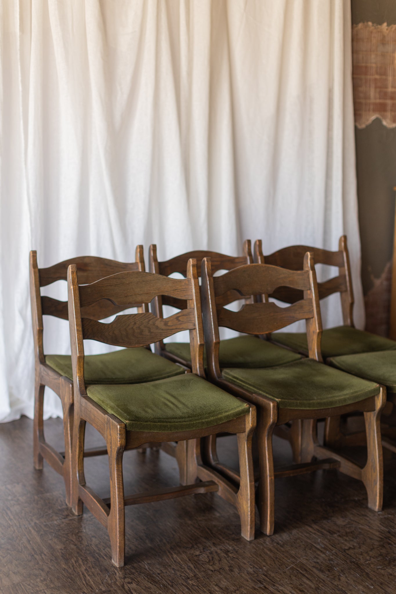 Set of Six Danish Modern Dining Chairs - Green Upholstery As Found