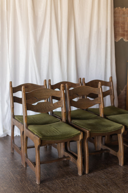 Set of Six Danish Modern Dining Chairs - Green Upholstery As Found