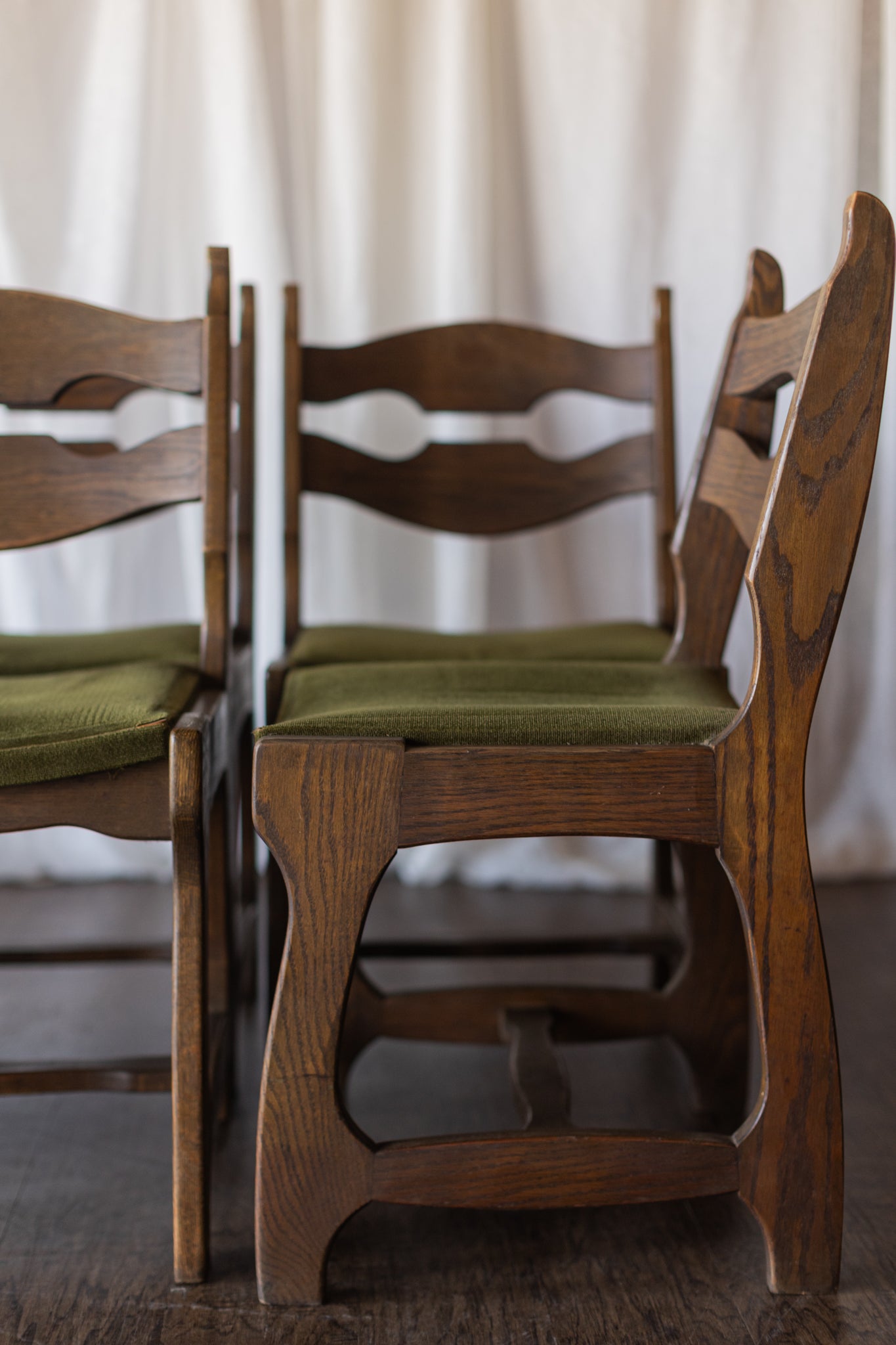 Set of Six Danish Modern Dining Chairs - Green Upholstery As Found