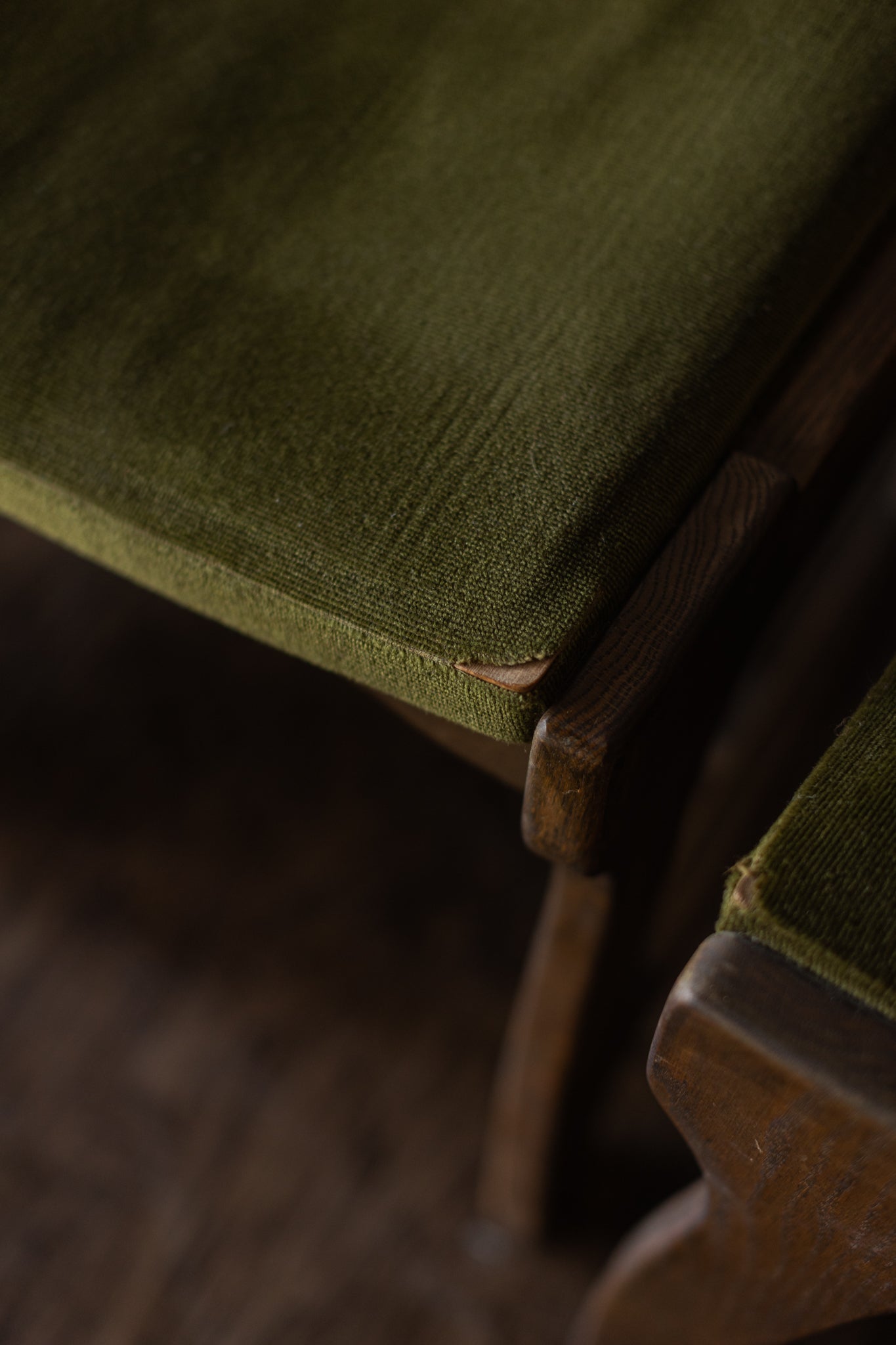 Set of Six Danish Modern Dining Chairs - Green Upholstery As Found