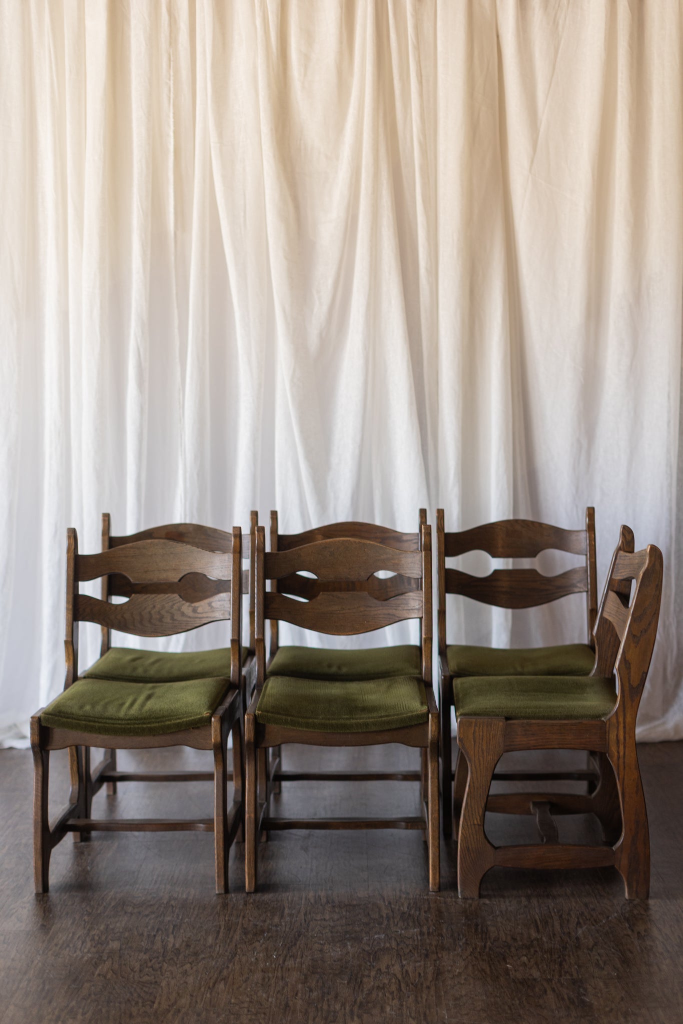 Set of Six Danish Modern Dining Chairs - Green Upholstery As Found