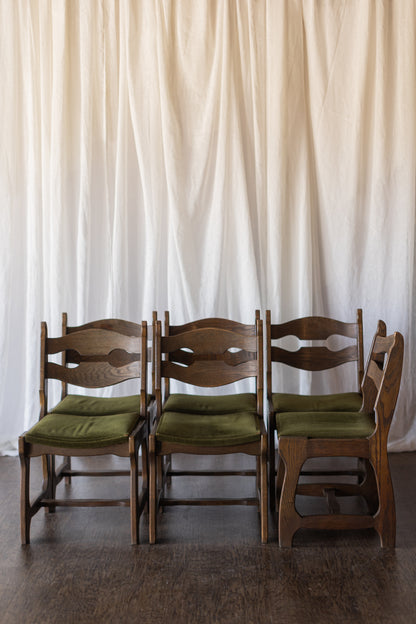 Set of Six Danish Modern Dining Chairs - Green Upholstery As Found