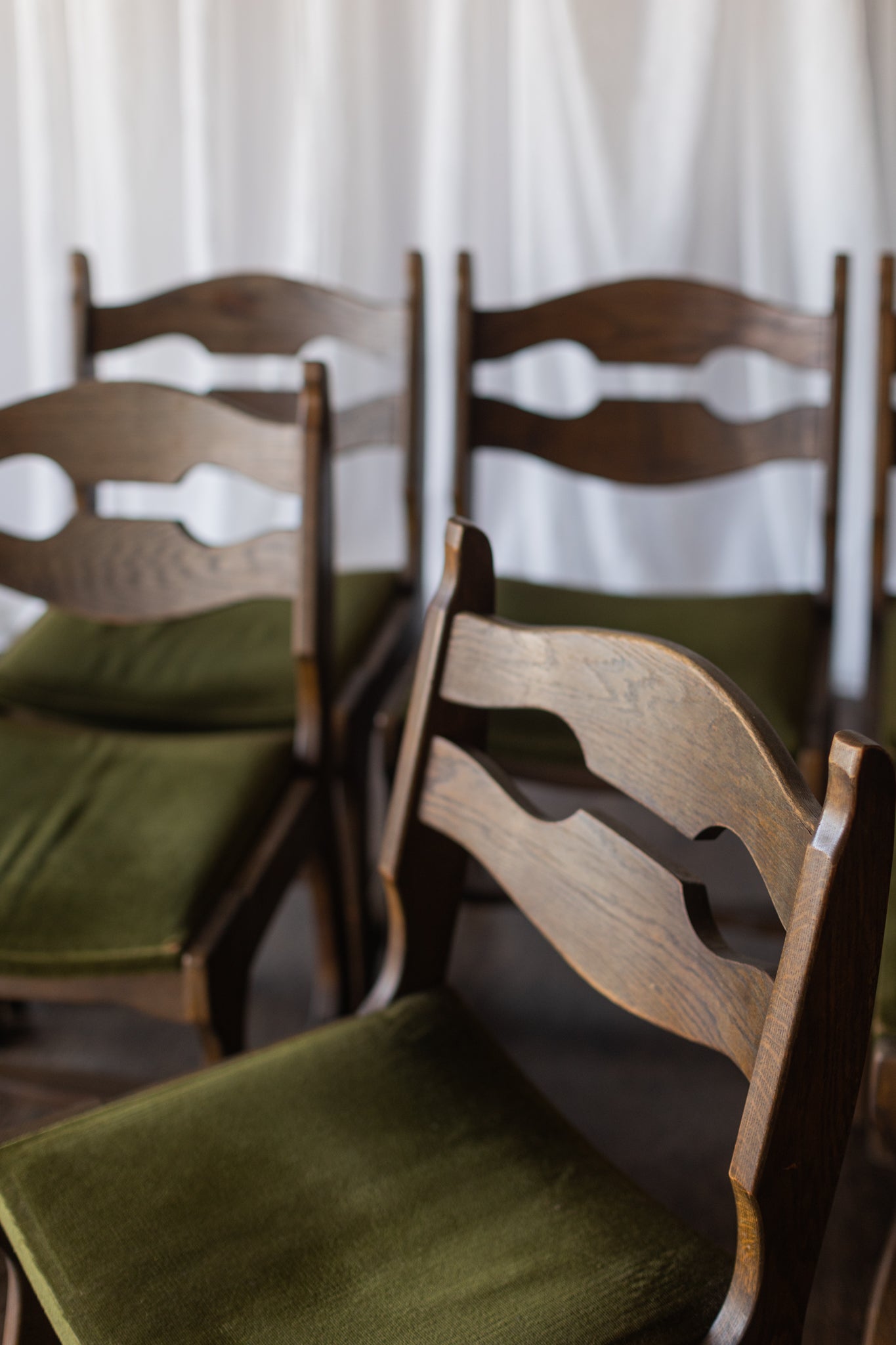Set of Six Danish Modern Dining Chairs - Green Upholstery As Found