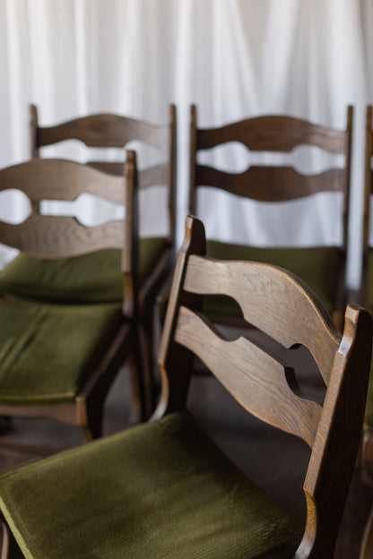 Set of Six Danish Modern Dining Chairs - Green Upholstery As Found