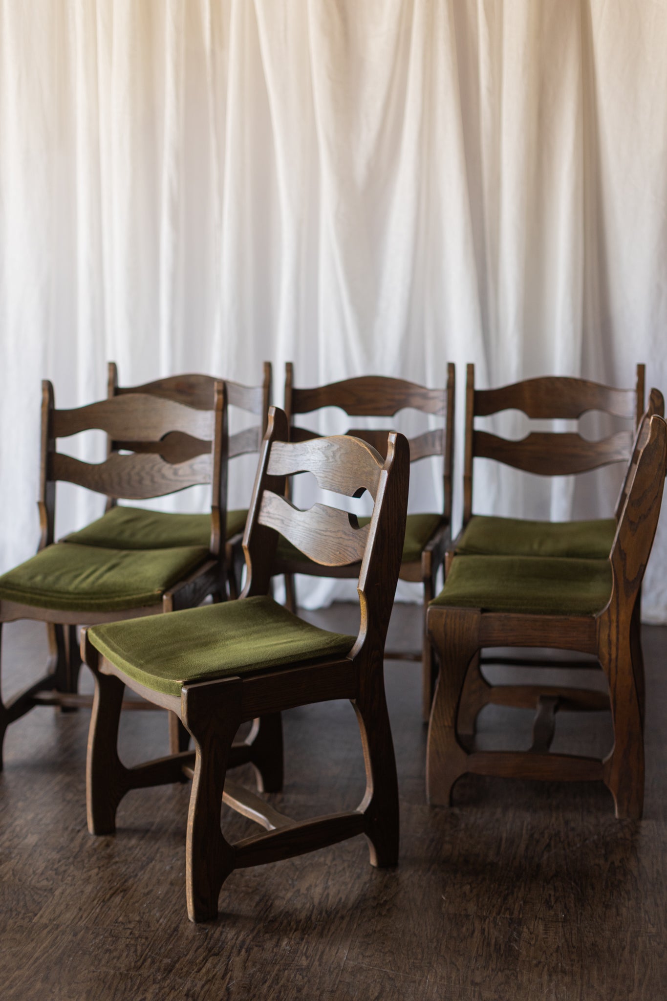 Set of Six Danish Modern Dining Chairs - Green Upholstery As Found