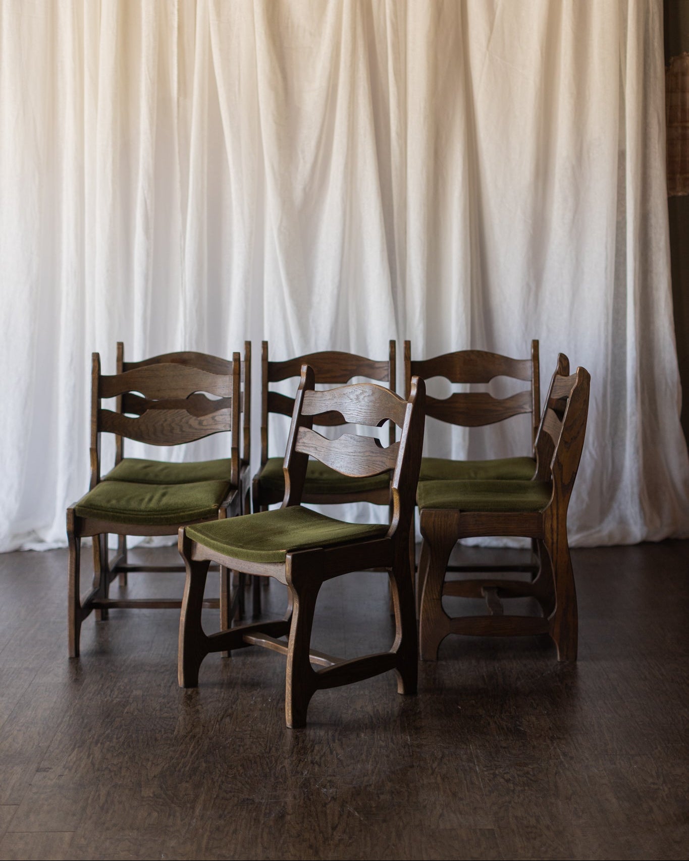 Set of Six Danish Modern Dining Chairs - Green Upholstery As Found
