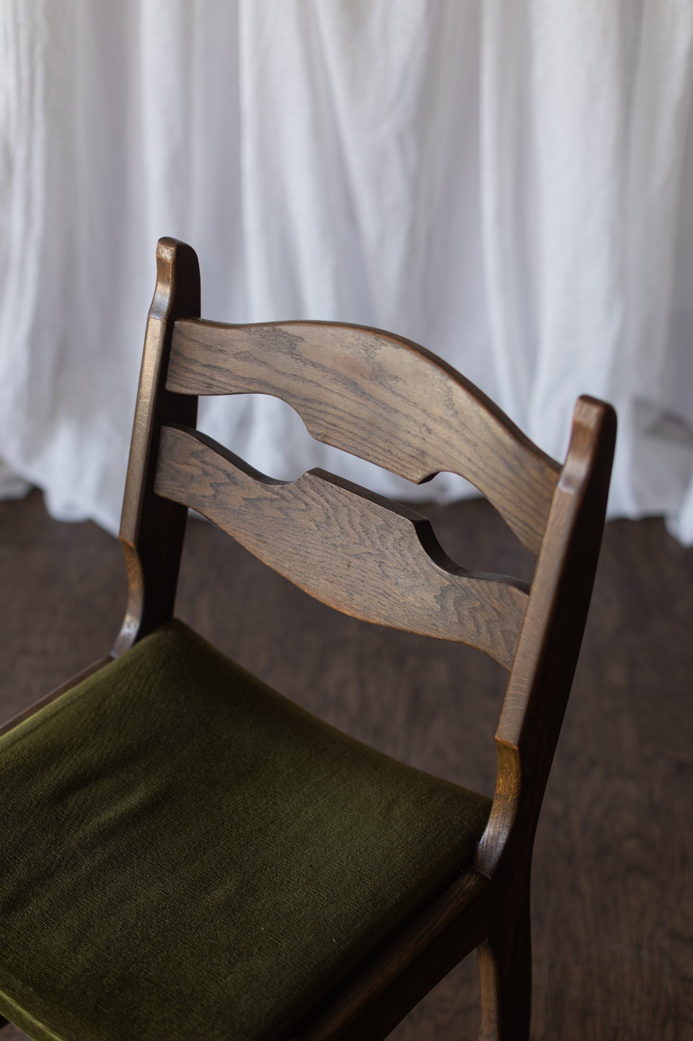 Set of Six Danish Modern Dining Chairs - Green Upholstery As Found