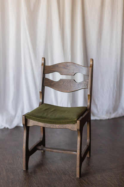 Set of Six Danish Modern Dining Chairs - Green Upholstery As Found