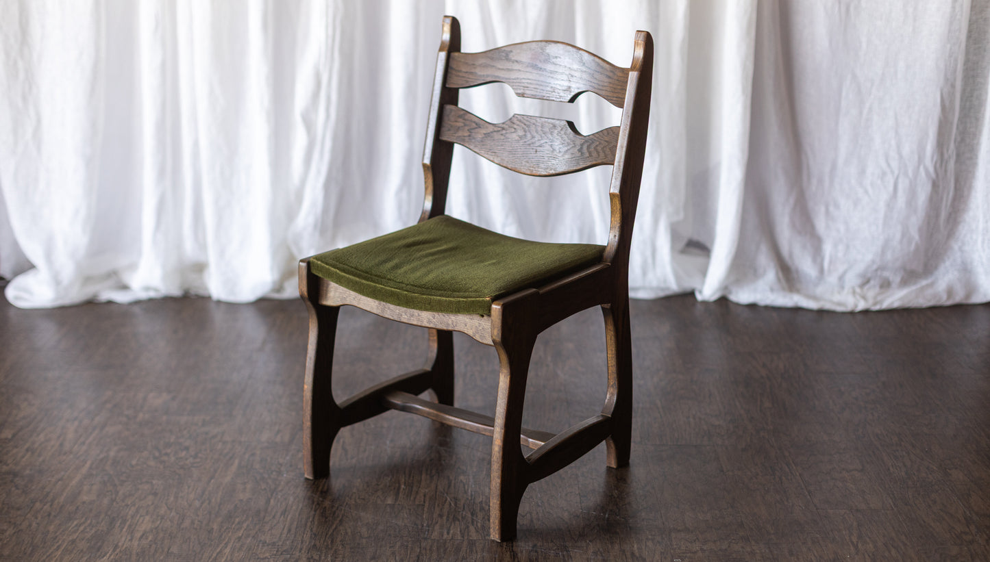 Set of Six Danish Modern Dining Chairs - Green Upholstery As Found