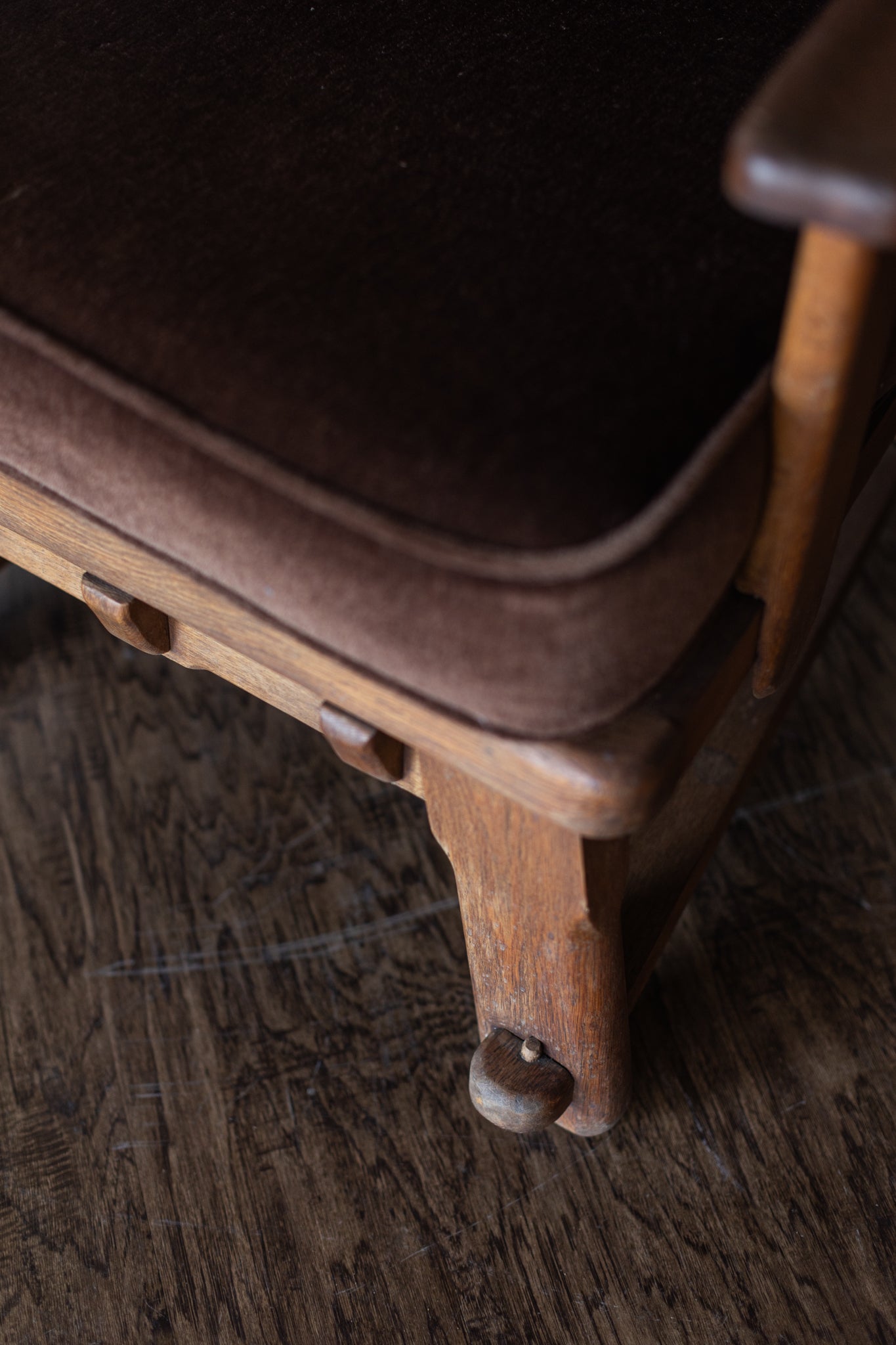 Danish Modern Wood Chairs- Brown Upholstery As Found